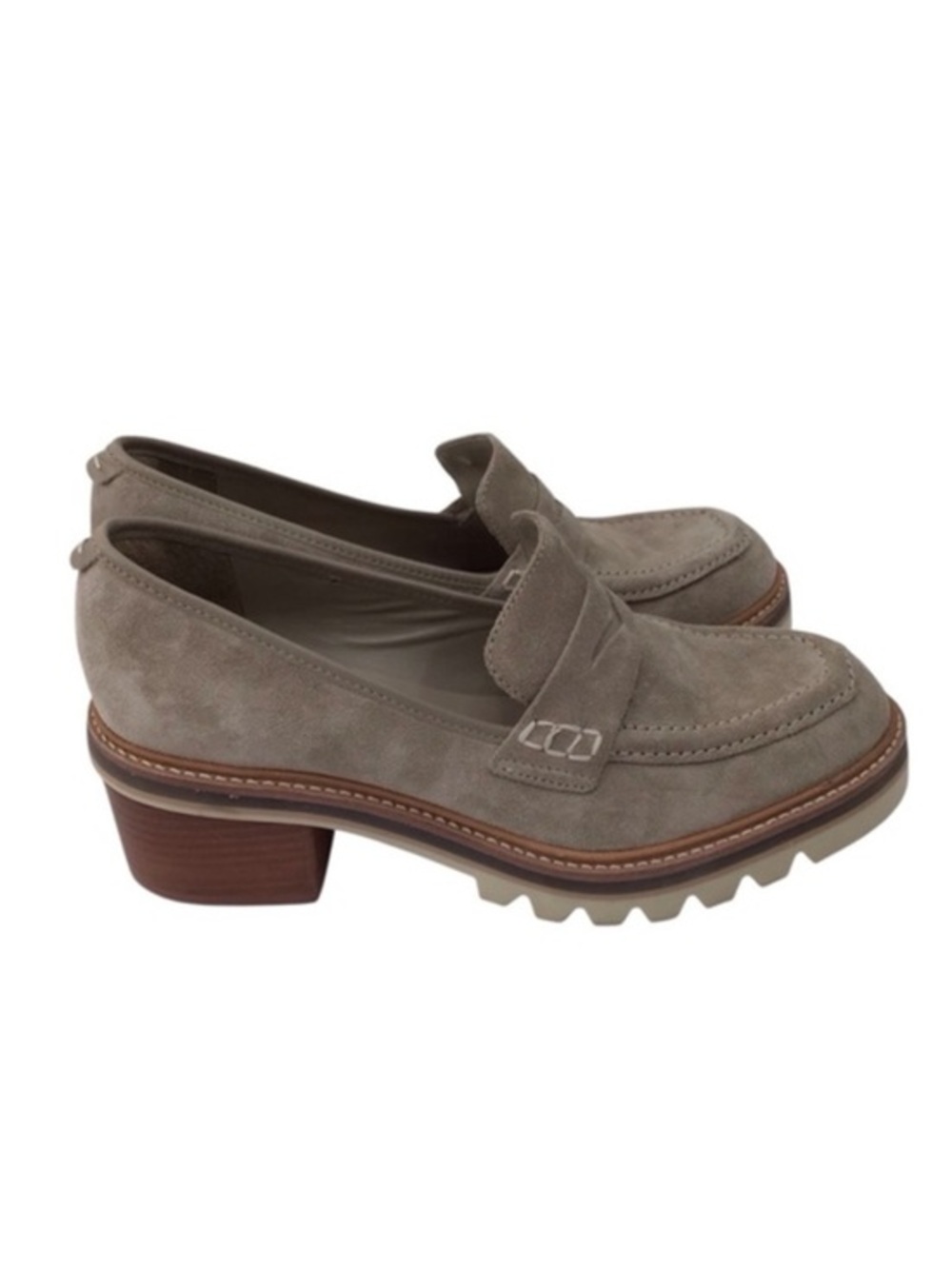 Bernardo Taupe Suede Chunky Heel Loafers